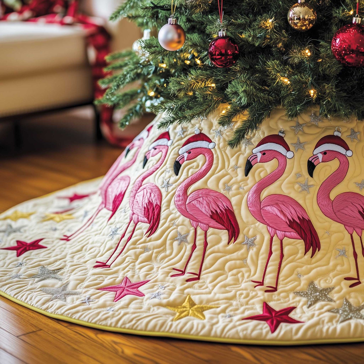 Jolly Flamingo Quilted Tree Skirt GFTOTP13513