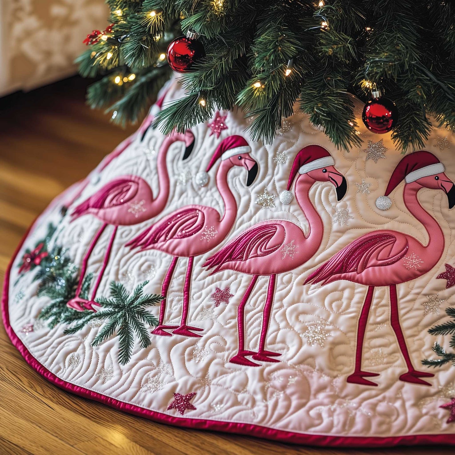 Jolly Flamingo Quilted Tree Skirt GFTOTP13514