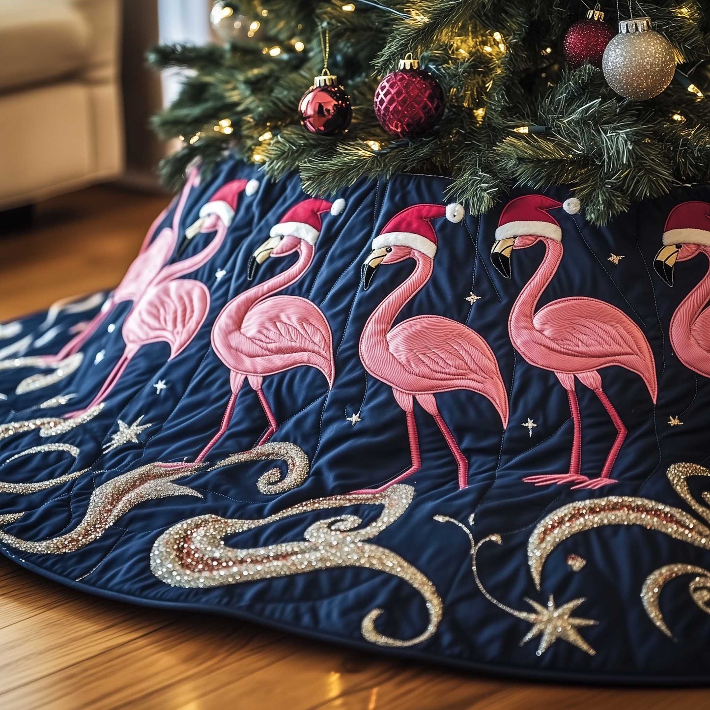 Jolly Flamingo Quilted Tree Skirt GFTOTP13516
