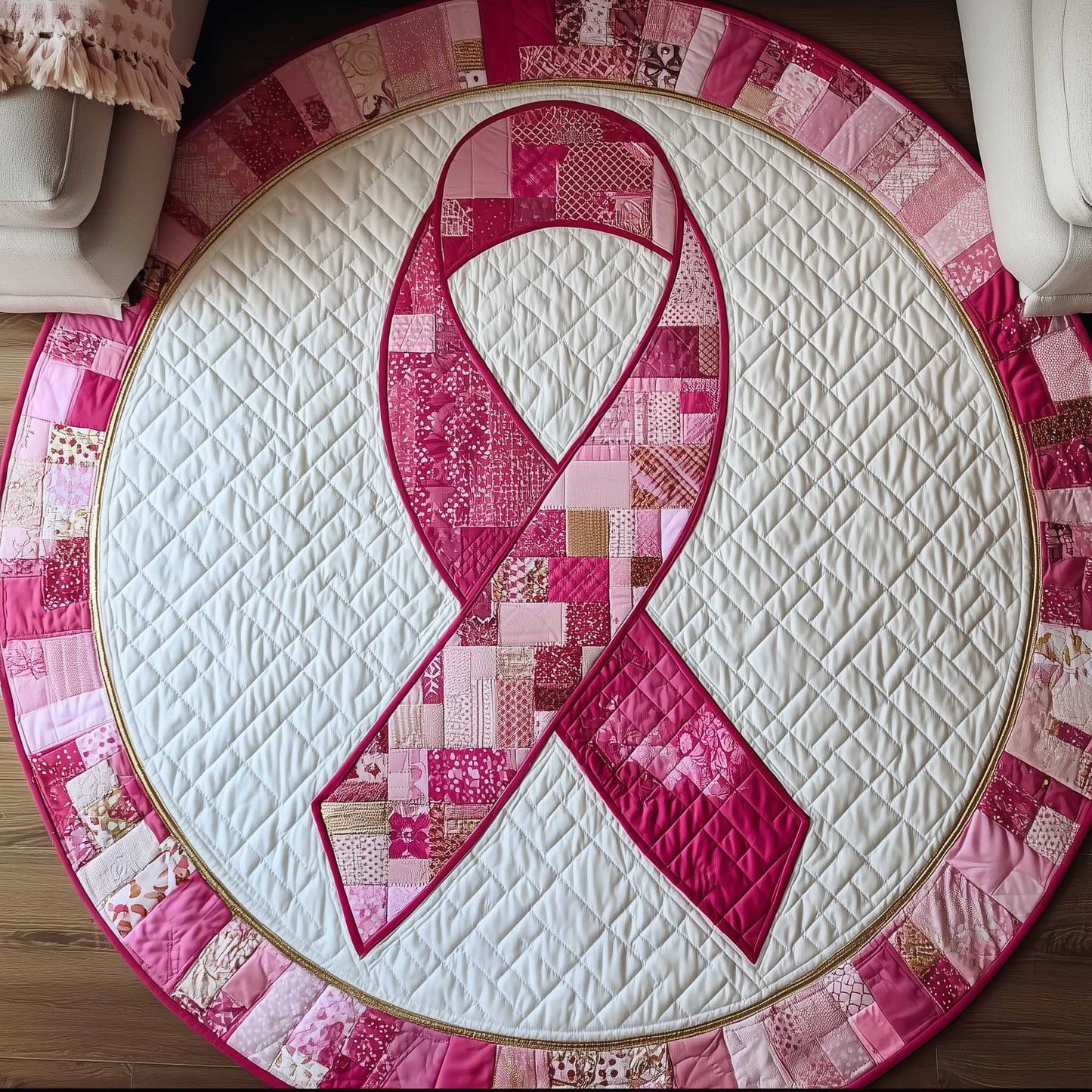 Breast Cancer Ribbon Quilted Round Mat GFTOTP13628