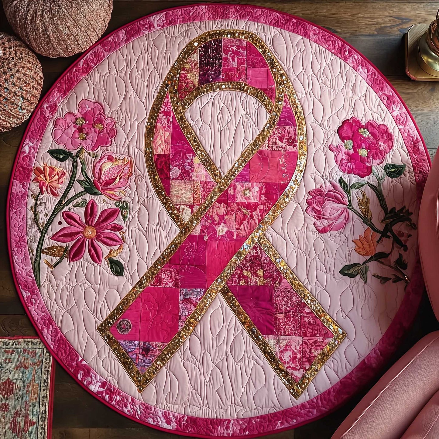 Breast Cancer Ribbon Quilted Round Mat GFTOTP13632