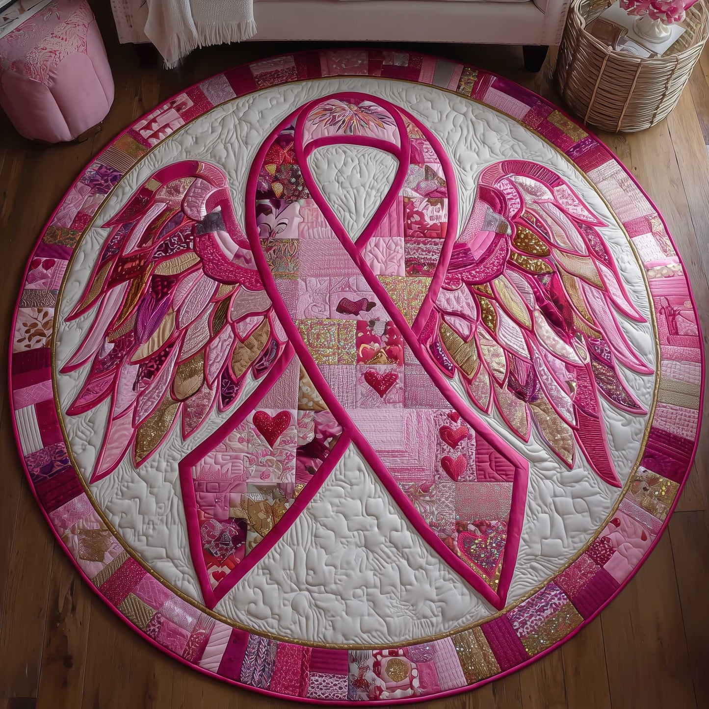 Breast Cancer Ribbon Quilted Round Mat GFTOTP13633