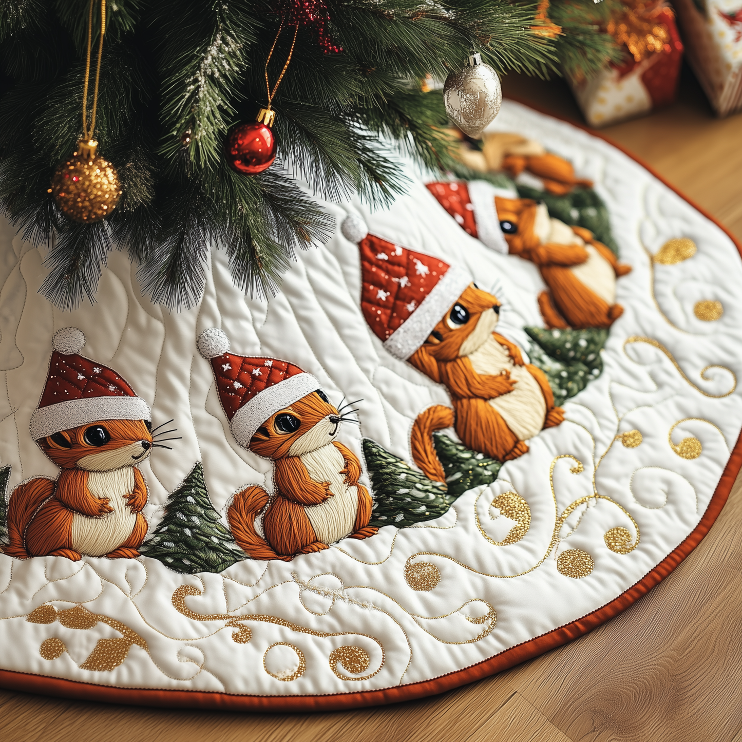 Festive Squirrel Quilted Tree Skirt GFTOTP1375