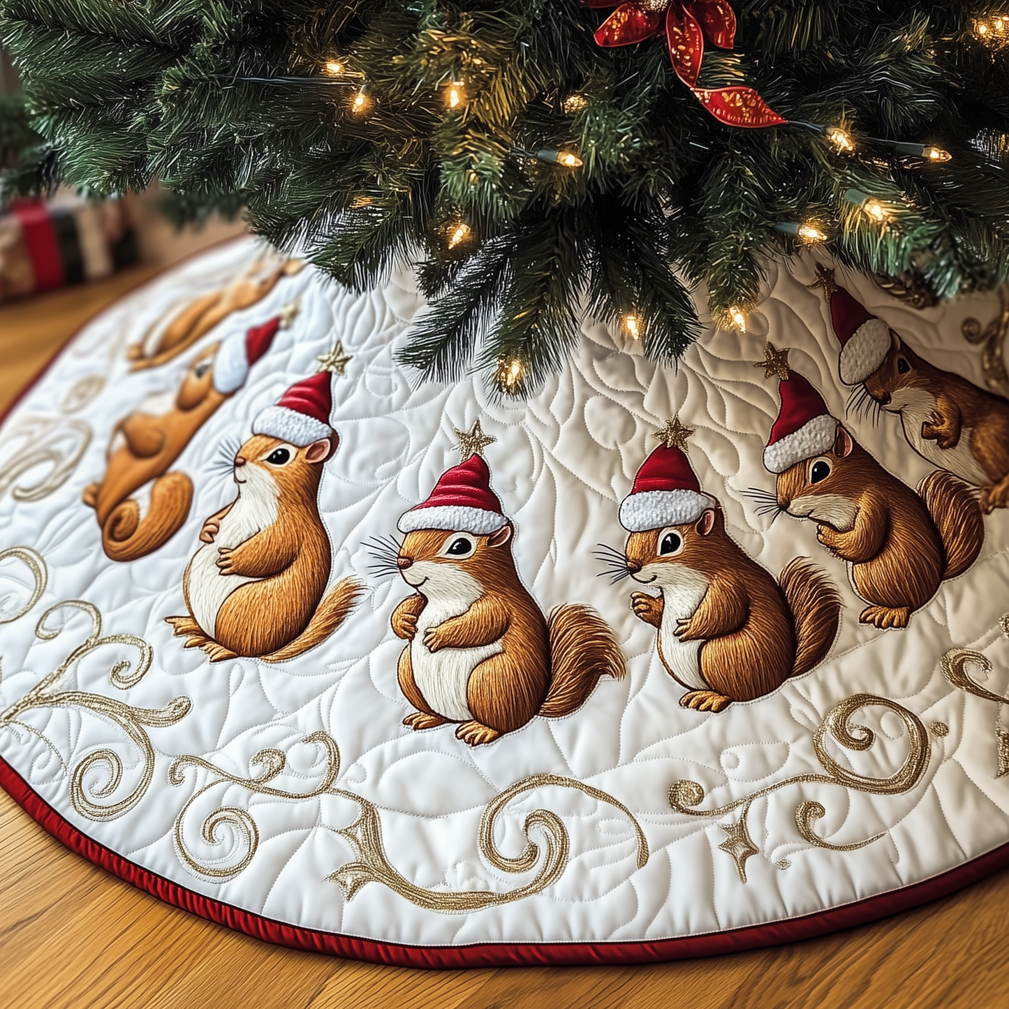 Festive Squirrel Quilted Tree Skirt GFTOTP1376