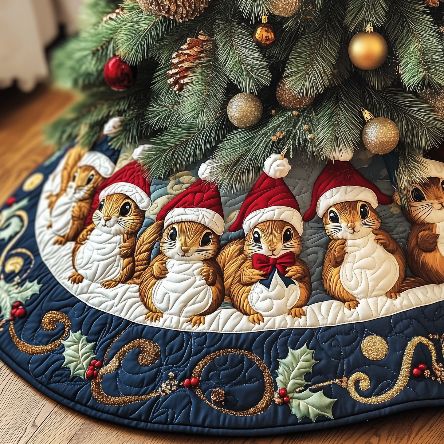Festive Squirrel Quilted Tree Skirt GFTOTP1378