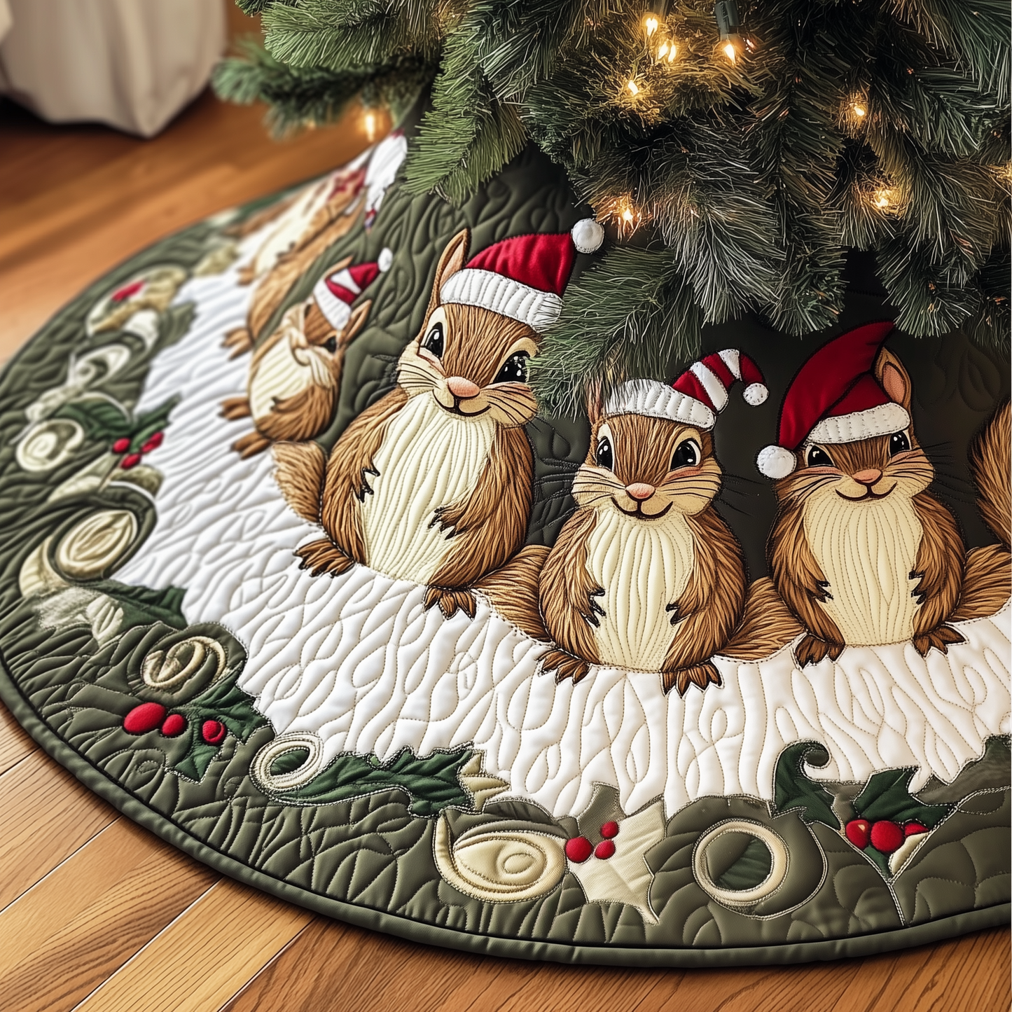 Festive Squirrel Quilted Tree Skirt GFTOTP1381