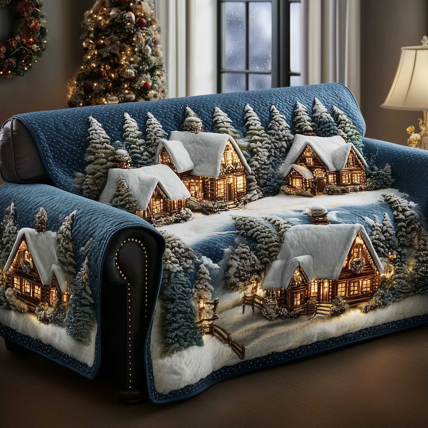 Frosted Townscape Quilted Sofa Cover GFTOTP13834