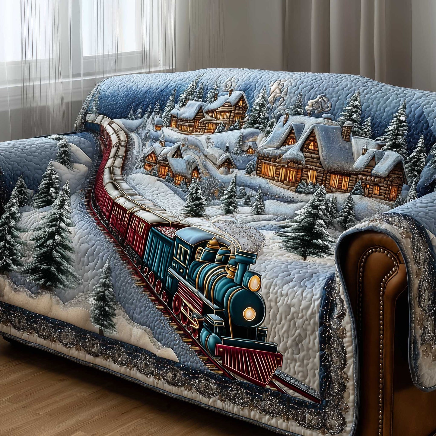 Frosted Townscape Quilted Sofa Cover GFTOTP13839