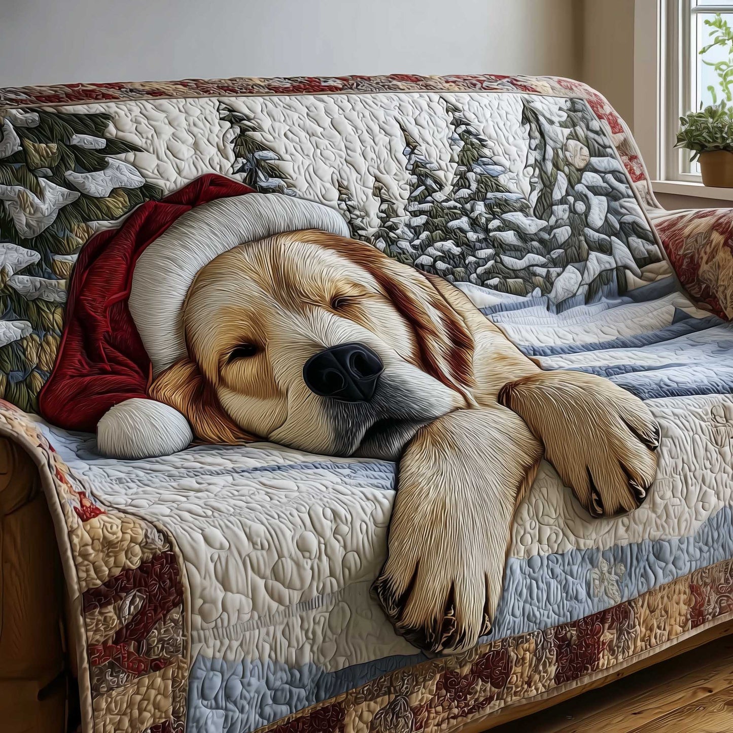 Jolly Golden Retriever Quilted Sofa Cover GFTOTP13867