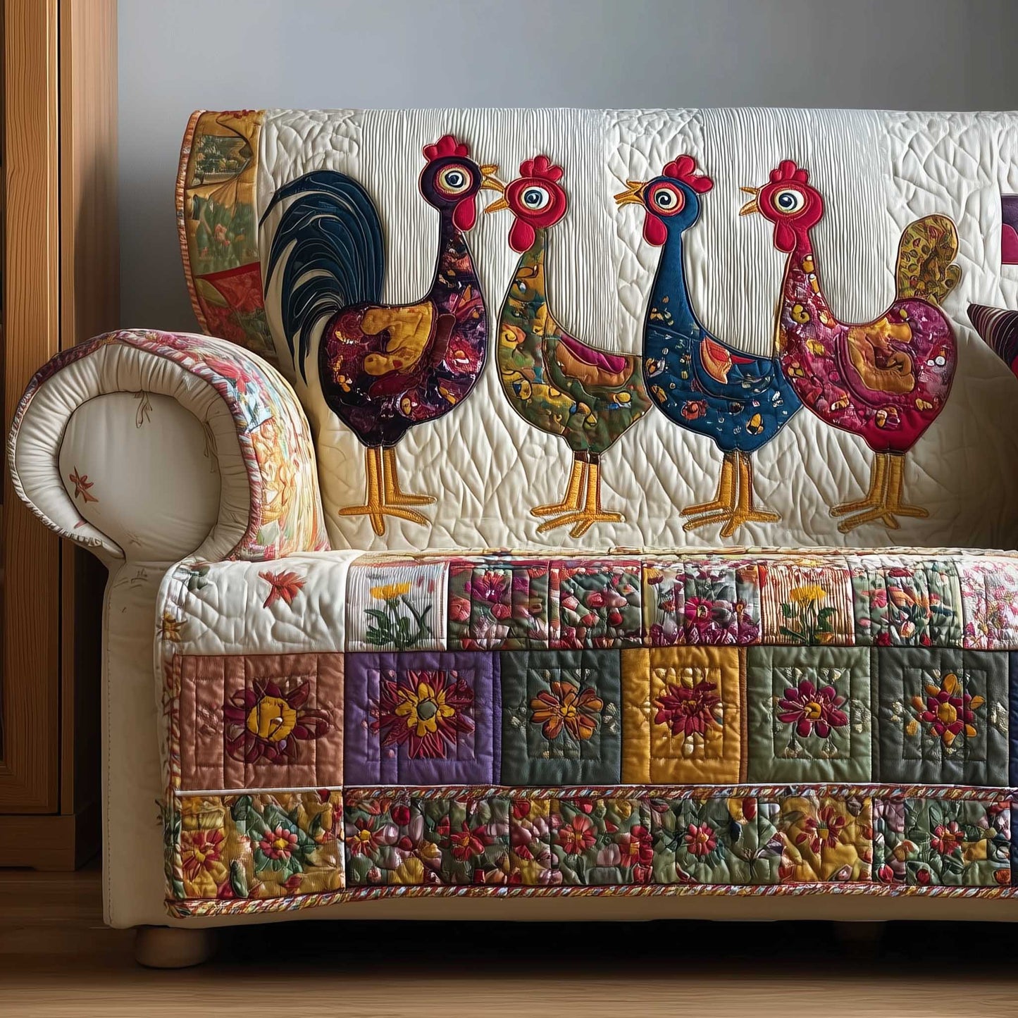 Funky Chicken Quilted Sofa Cover GFTOTP13889