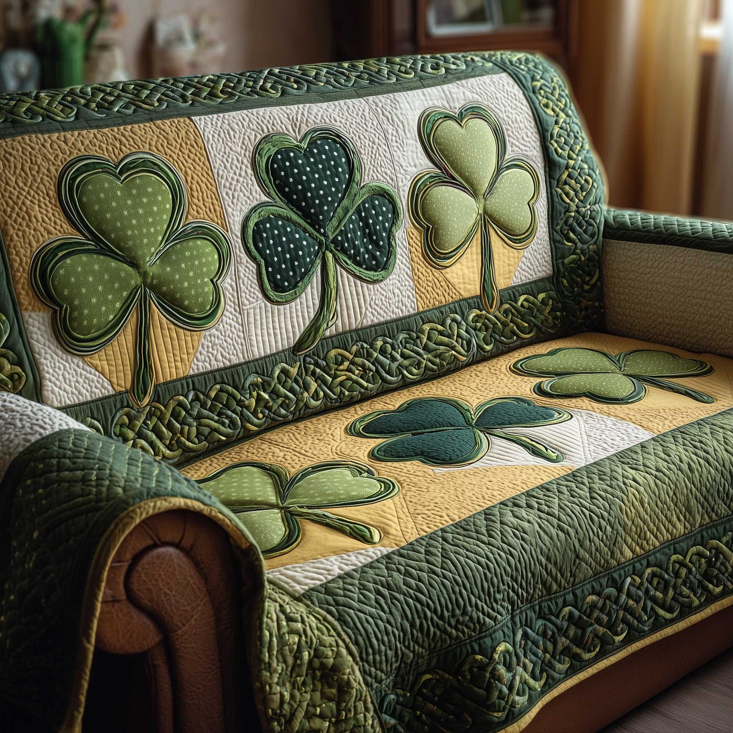 Irish Shamrock Quilted Sofa Cover GFTOTP14003