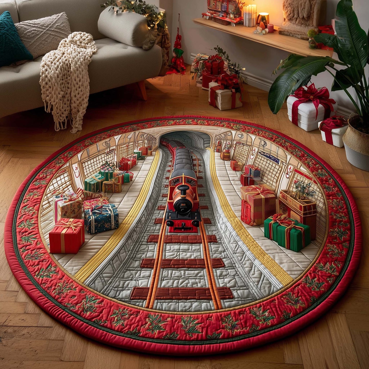 Yuletide Railway Quilted Round Mat GFTOTP14035
