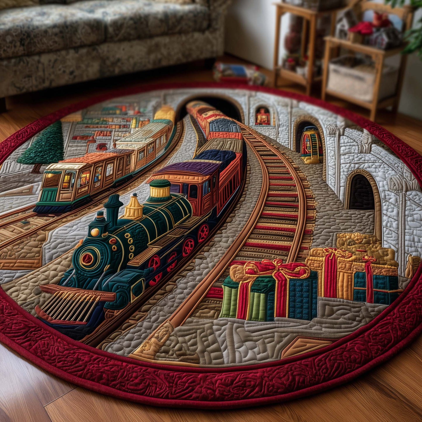 Yuletide Railway Quilted Round Mat GFTOTP14038