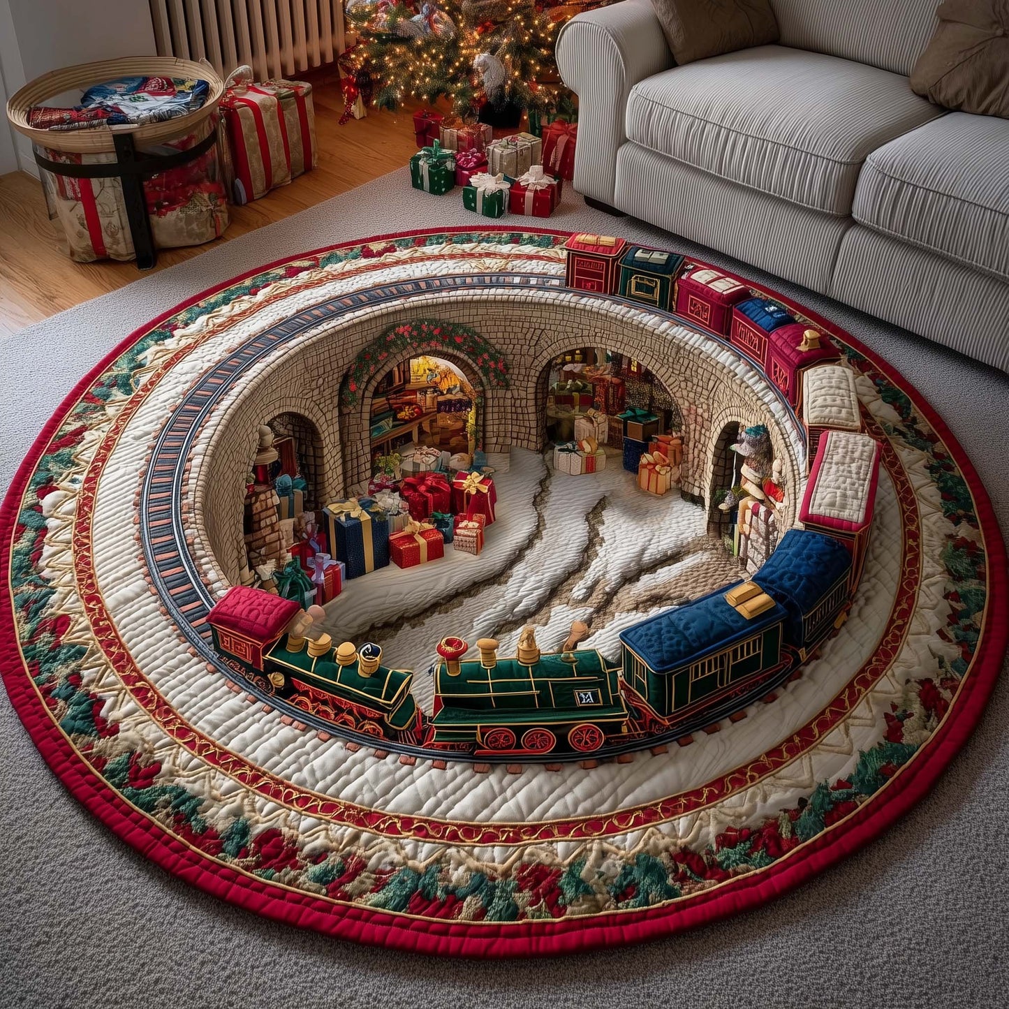 Yuletide Railway Quilted Round Mat GFTOTP14039