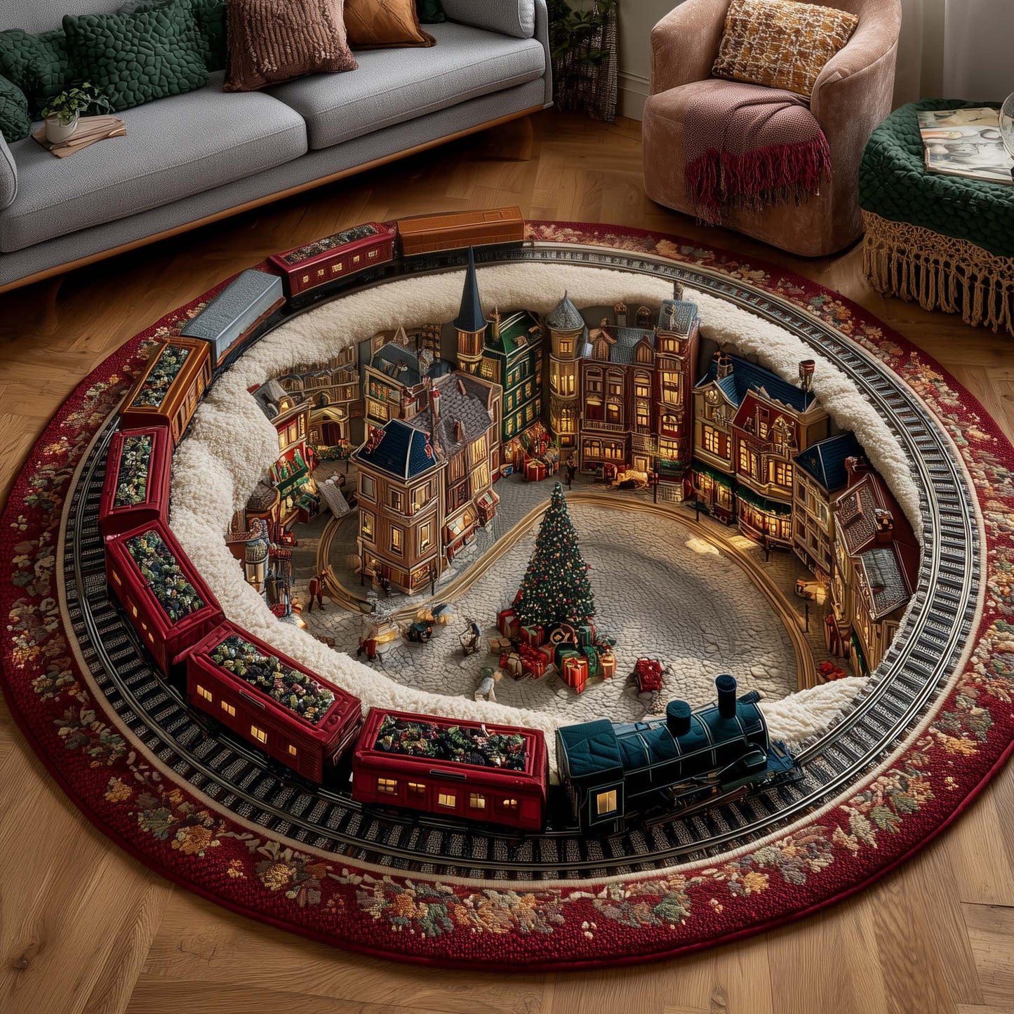 Yuletide Railway Quilted Round Mat GFTOTP14040