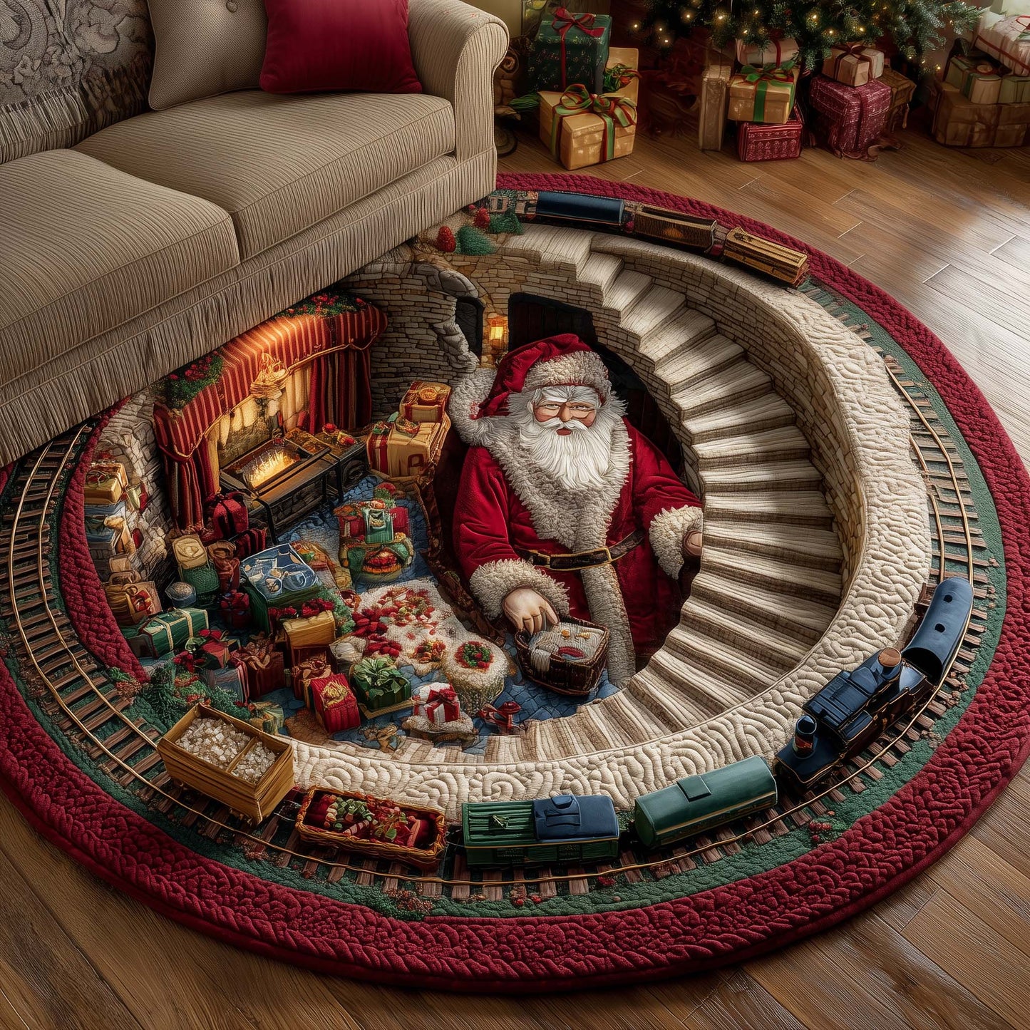 Santa Workshop Quilted Round Mat GFTOTP14041