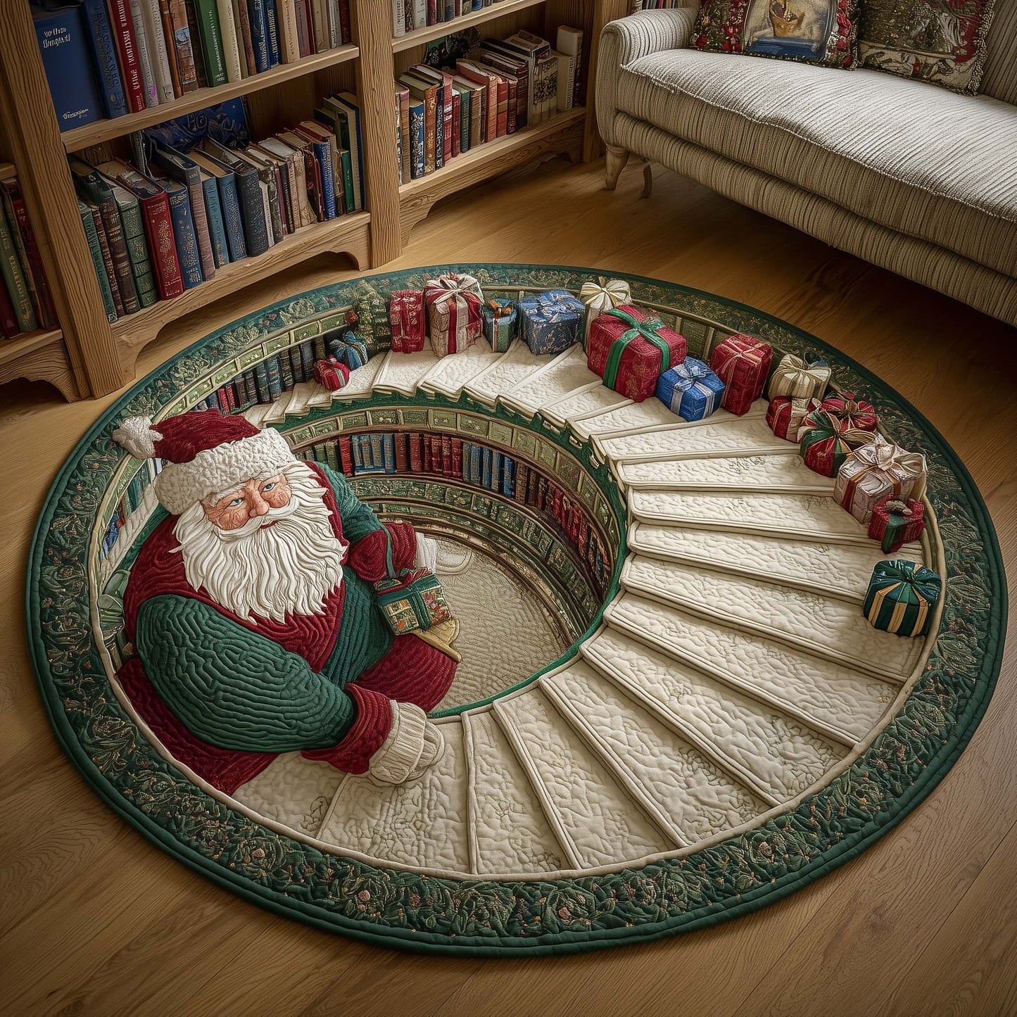 Santa Workshop Quilted Round Mat GFTOTP14045