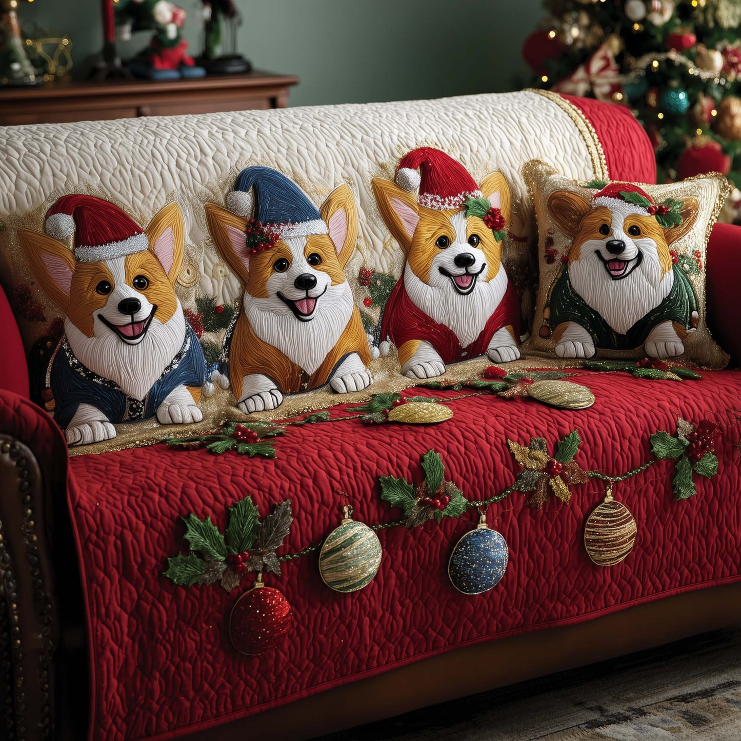 Jolly Corgi Quilted Sofa Cover GFTOTP14163