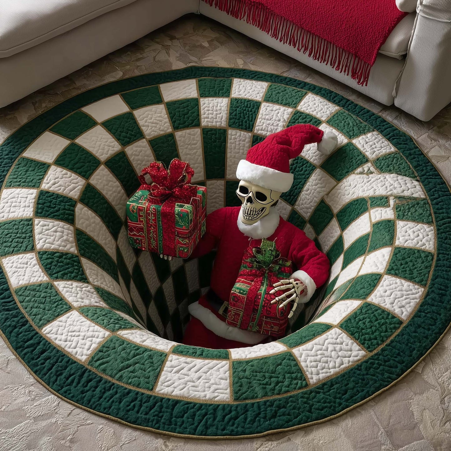 Yuletide Skeleton Quilted Round Mat GFTOTP14297