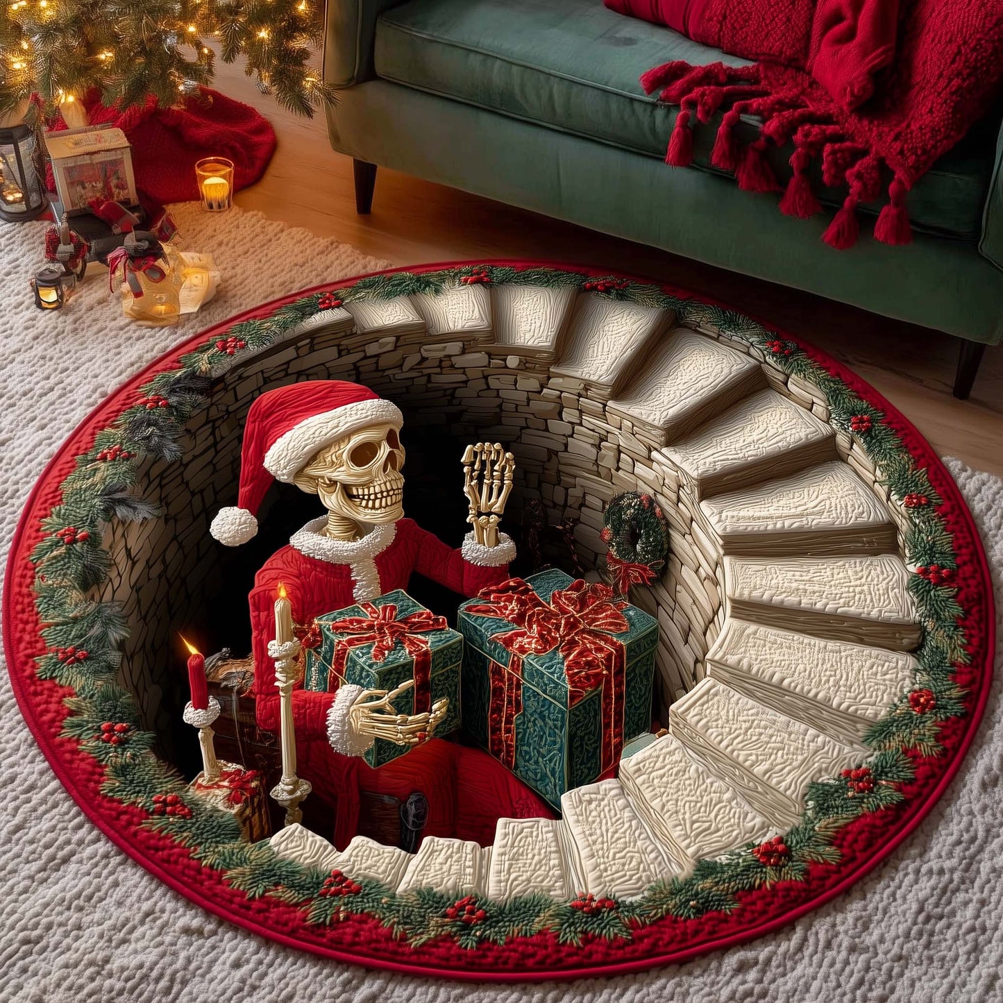 Yuletide Skeleton Quilted Round Mat GFTOTP14299