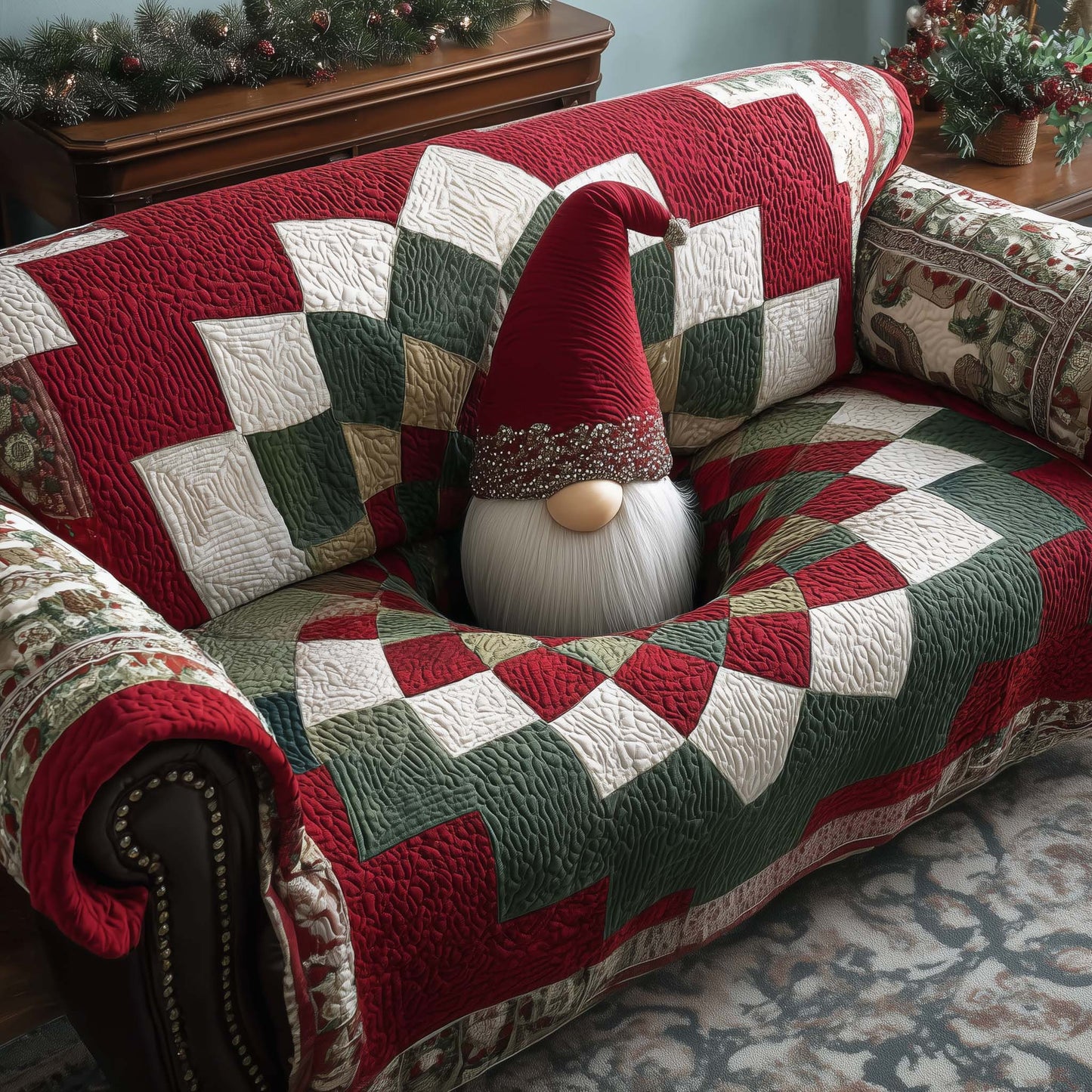 Holly Jolly Quilted Sofa Cover GFTOTP14349