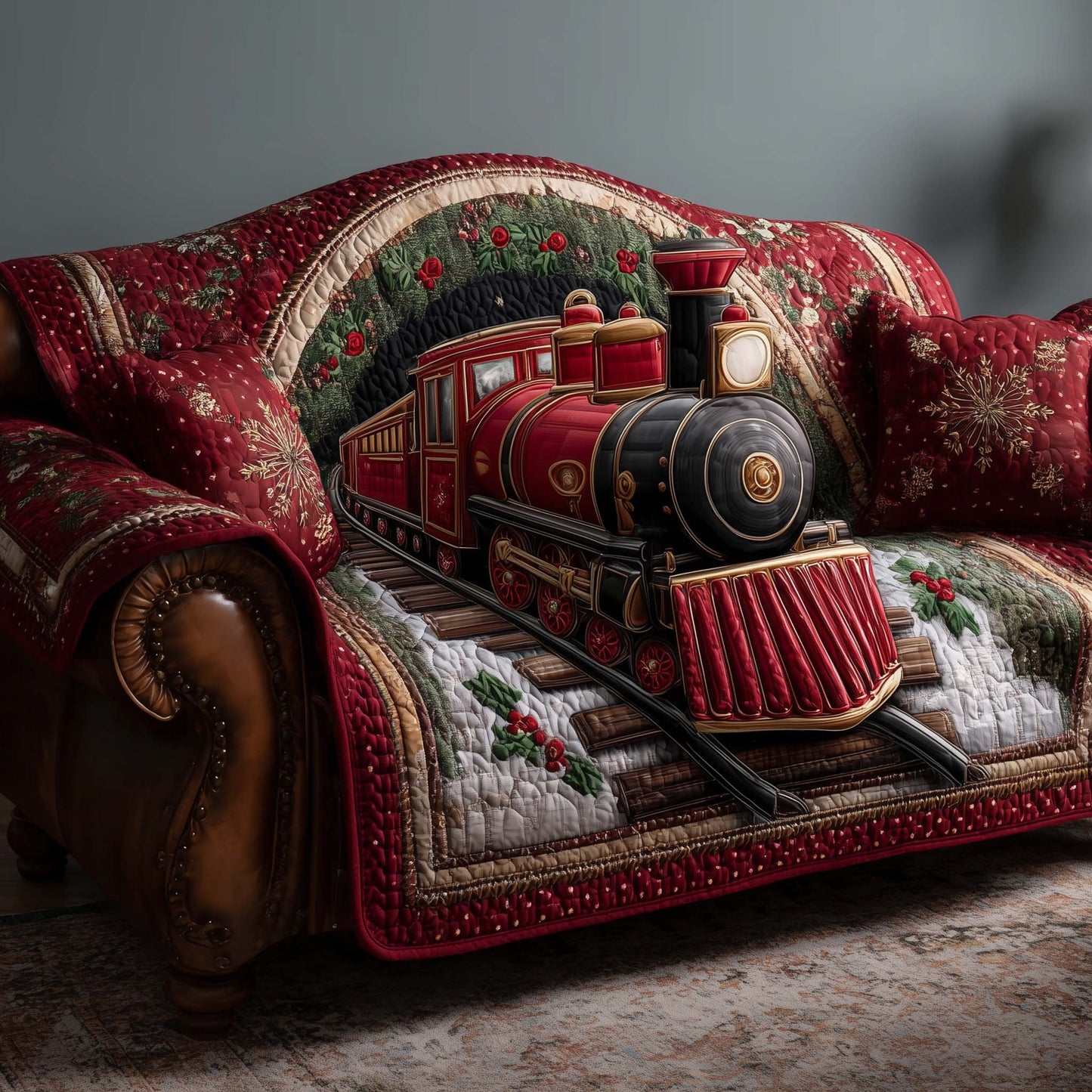 Yuletide Express Quilted Sofa Cover GFTOTP14371