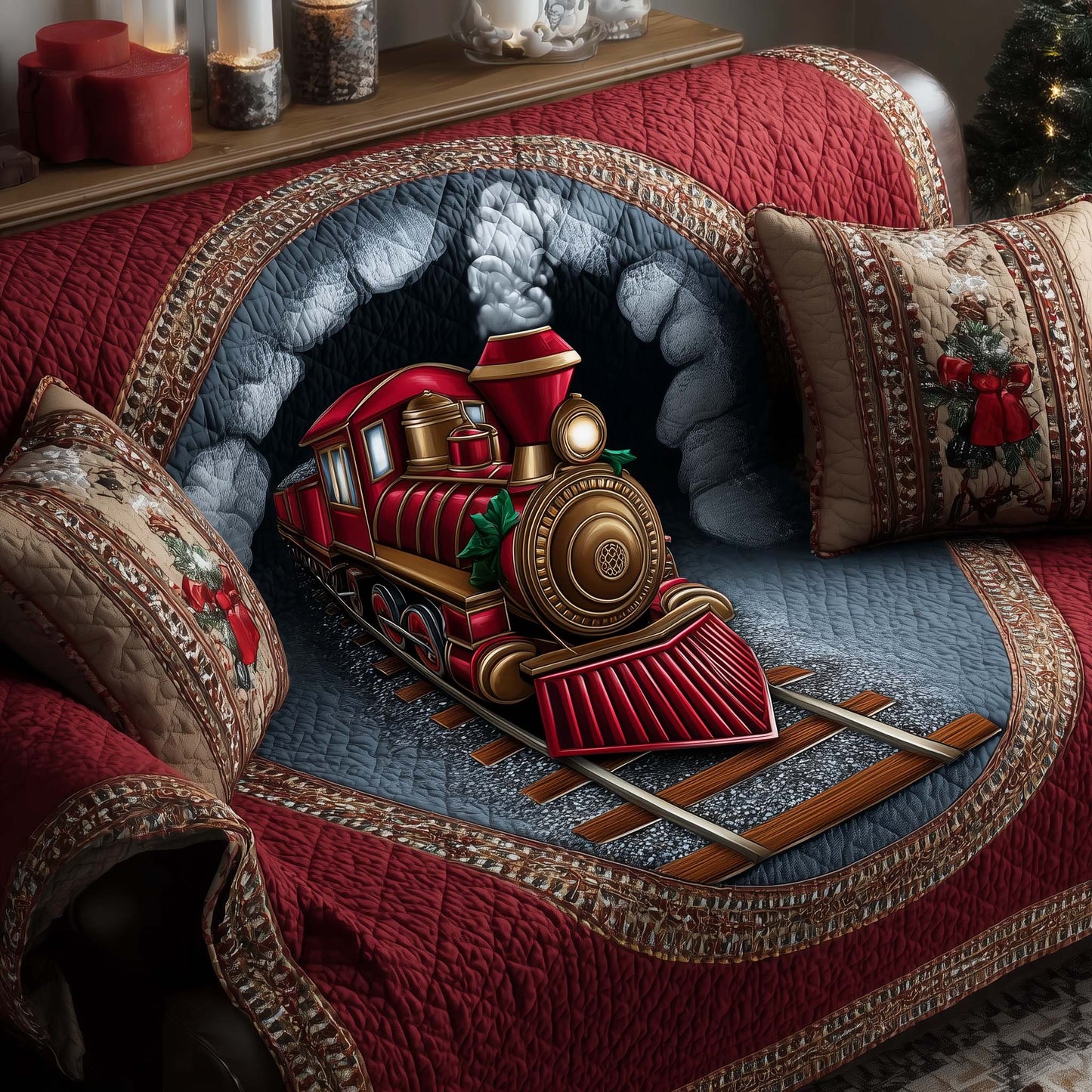 Yuletide Express Quilted Sofa Cover GFTOTP14372