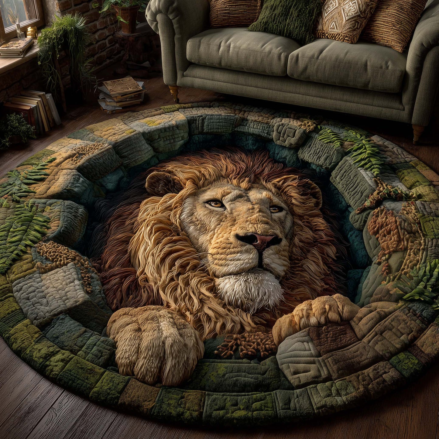 Majestic Lion Quilted Round Mat GFTOTP14461