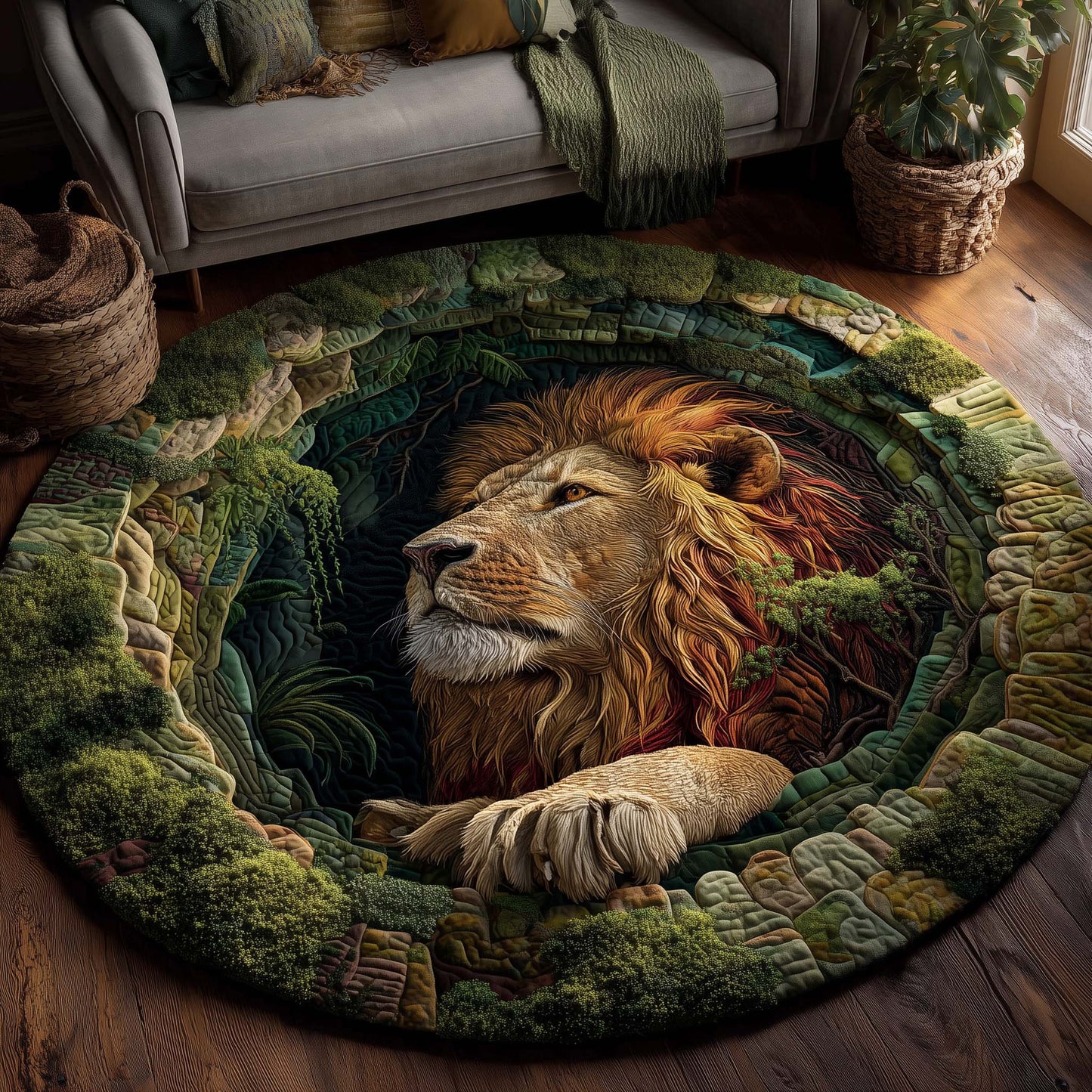 Majestic Lion Quilted Round Mat GFTOTP14462