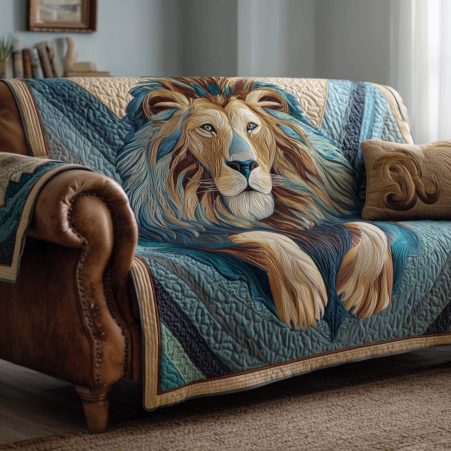 Majestic Lion Quilted Sofa Cover GFTOTP14553