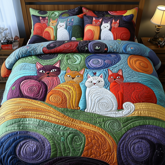 Whimsical Cat 3-Piece Quilted Bedding Set GFTOTP1457