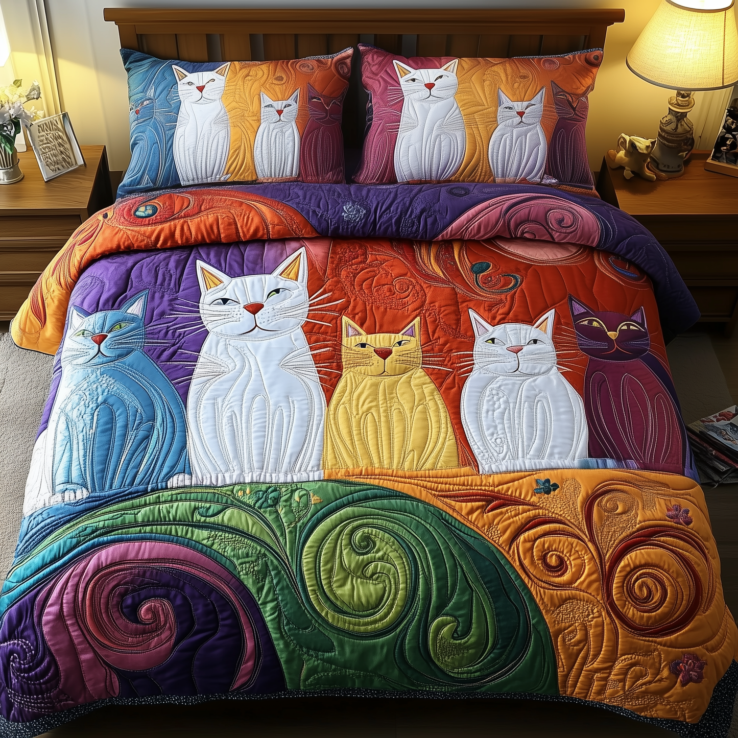Whimsical Cat 3-Piece Quilted Bedding Set GFTOTP1458