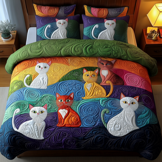 Whimsical Cat 3-Piece Quilted Bedding Set GFTOTP1459