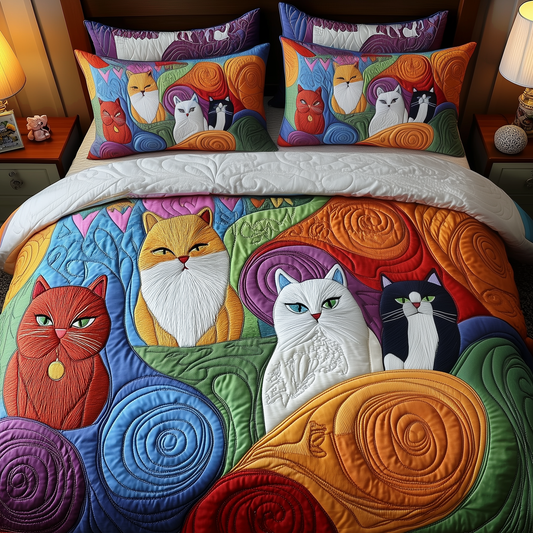Whimsical Cat 3-Piece Quilted Bedding Set GFTOTP1460