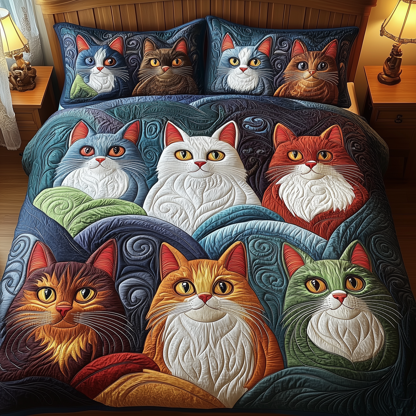 Whimsical Cat 3-Piece Quilted Bedding Set GFTOTP1461