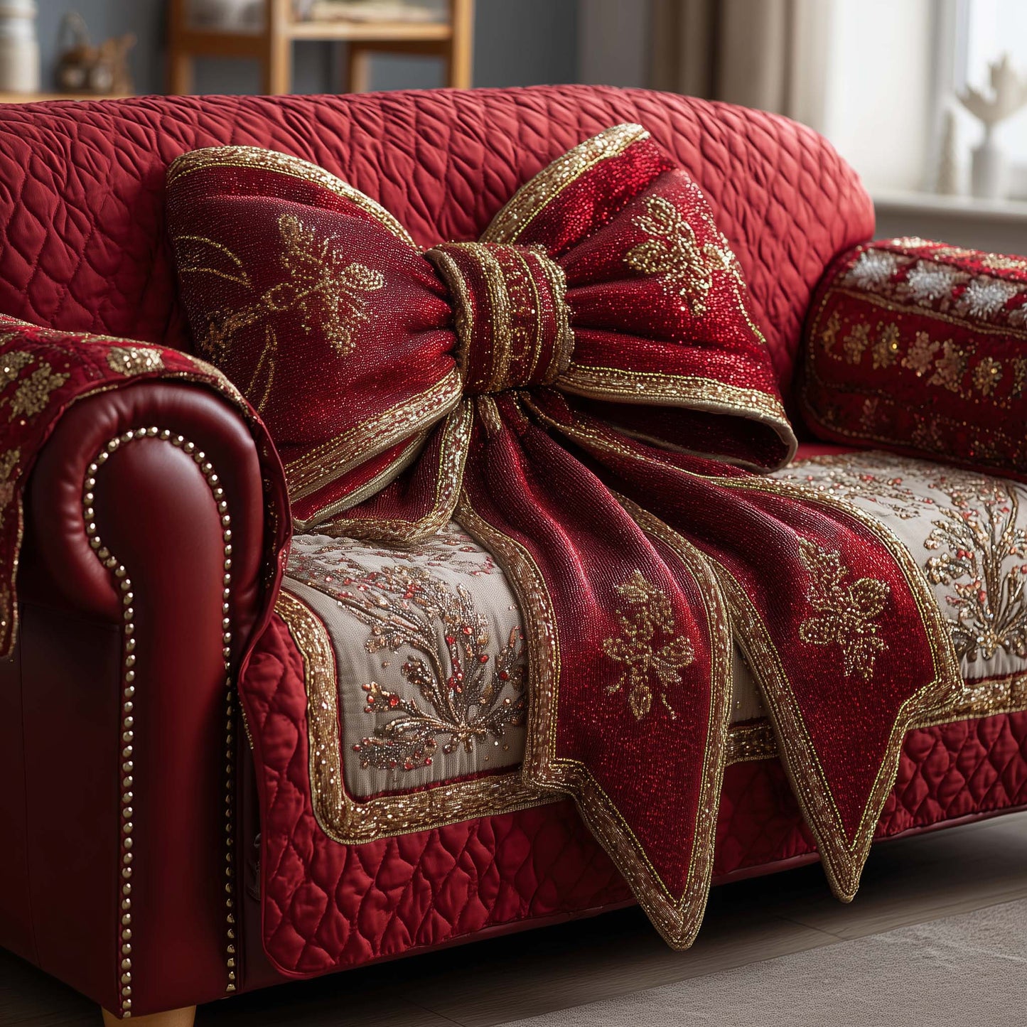 Holiday Ribbon Quilted Sofa Cover GFTOTP14627