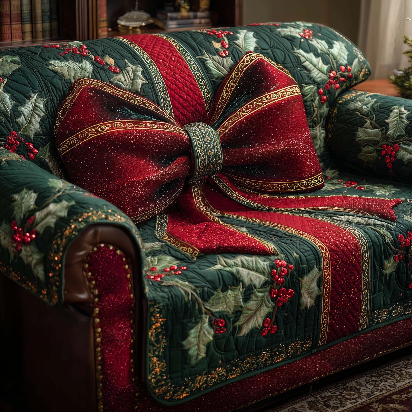 Holiday Ribbon Quilted Sofa Cover GFTOTP14628