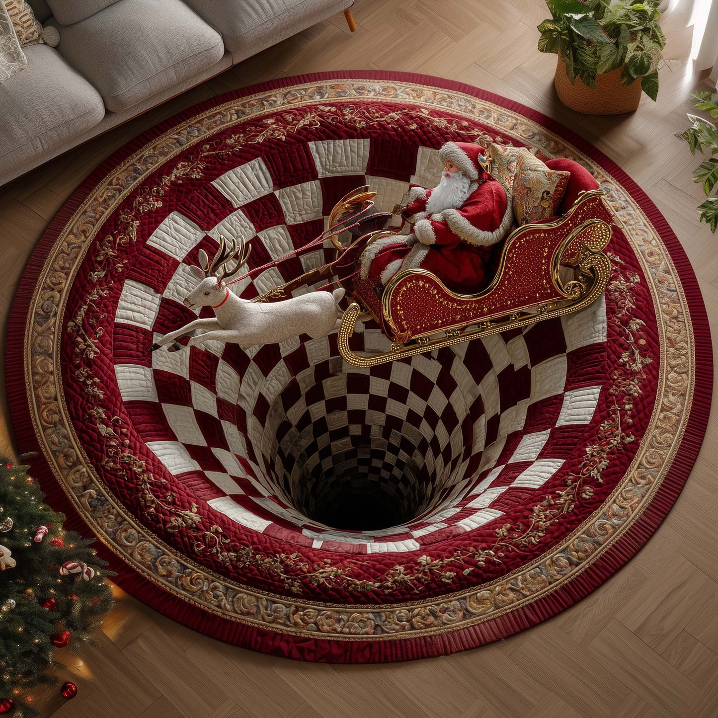 Santa Journey Quilted Round Mat GFTOTP14837