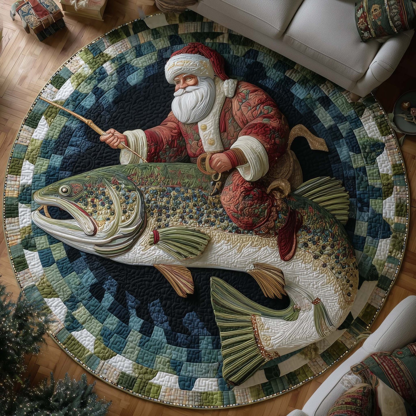 Yuletide Fisherman Quilted Round Mat GFTOTP14859