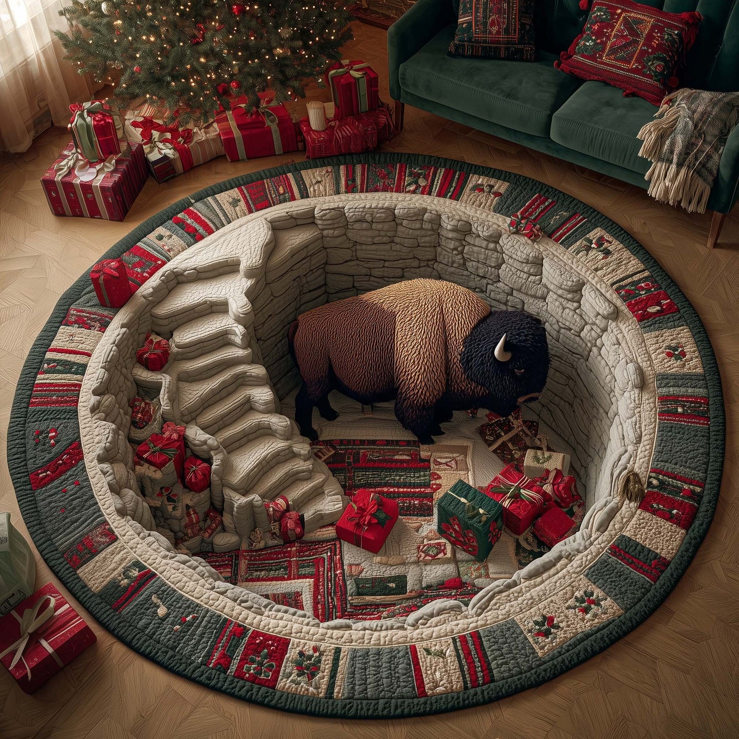 Christmas Prairie Quilted Round Mat GFTOTP14925