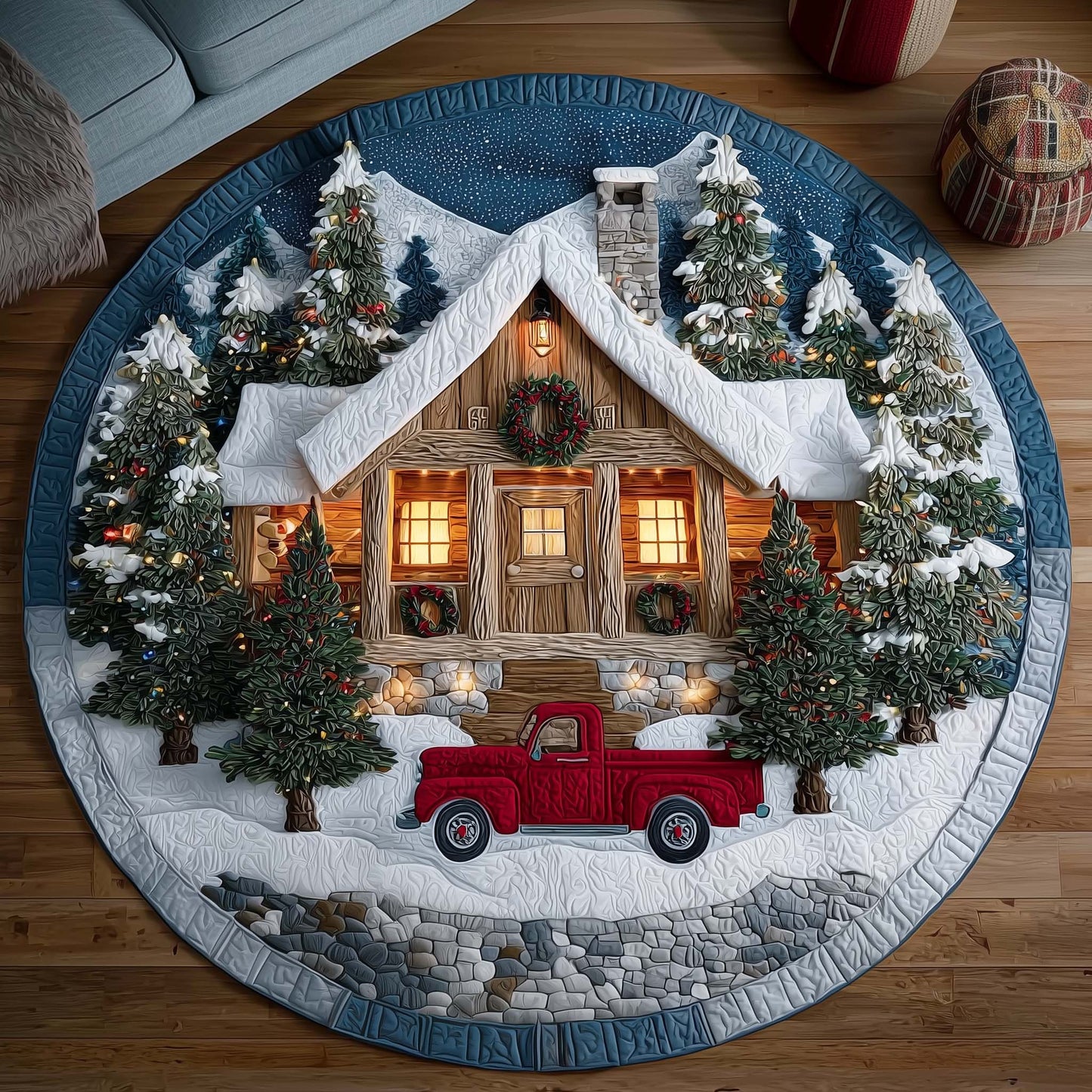 Cabin Retreat Quilted Round Mat GFTOTP15218