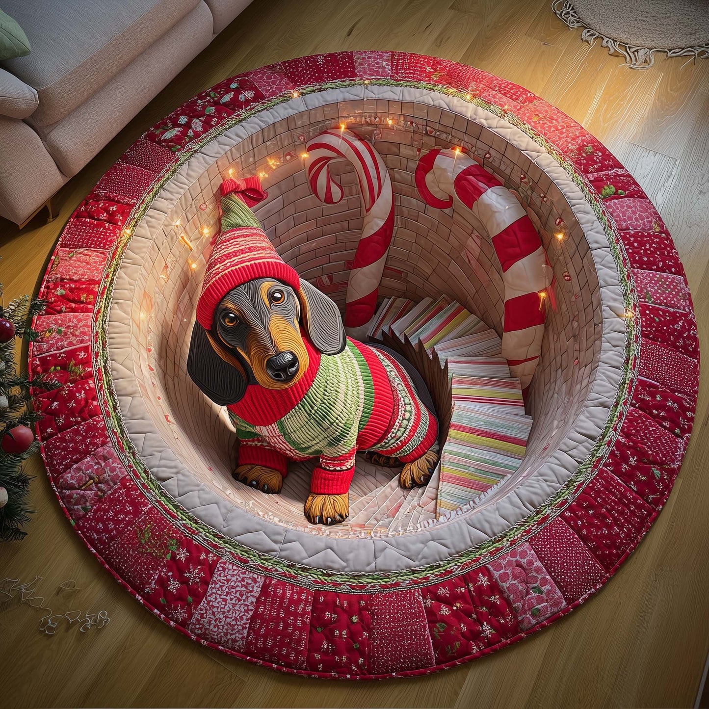 Holiday Dachshund Quilted Round Mat GFTOTP15286