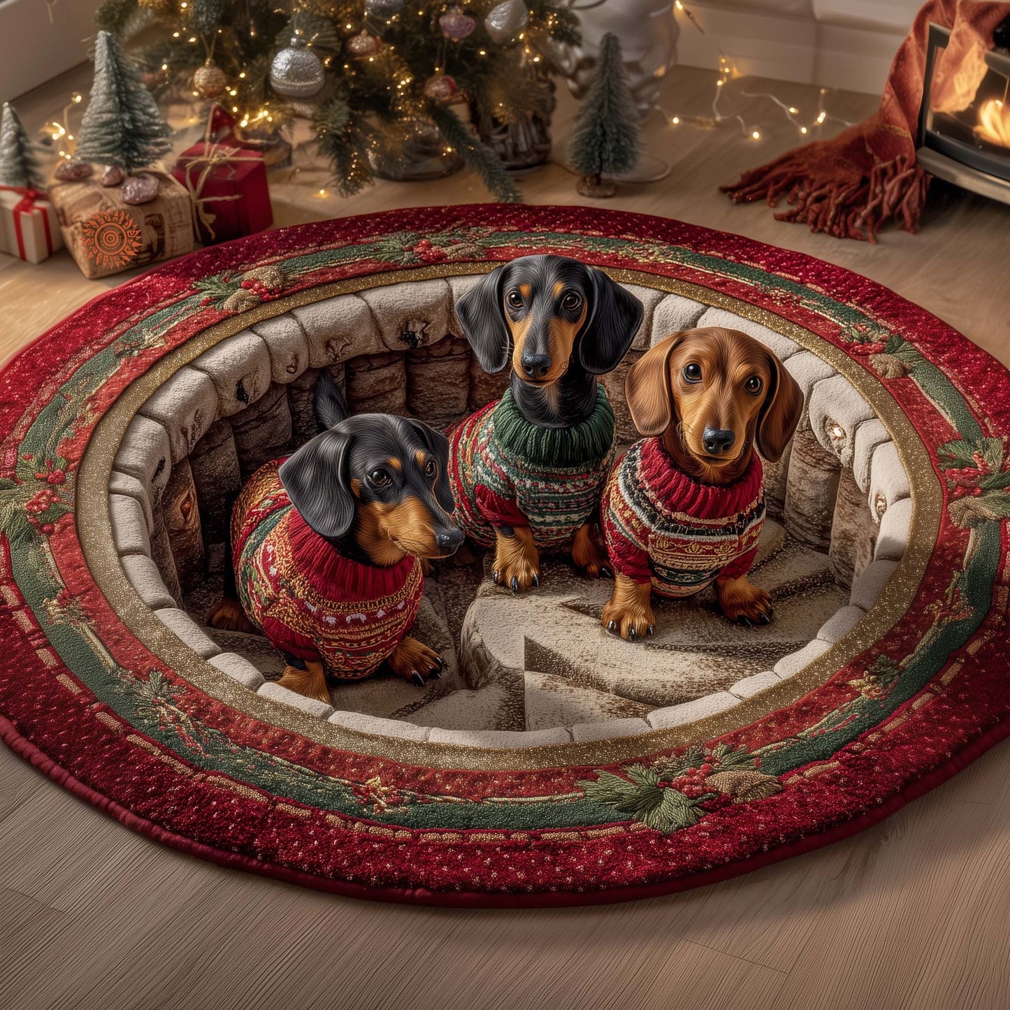 Holiday Dachshund Quilted Round Mat GFTOTP15287