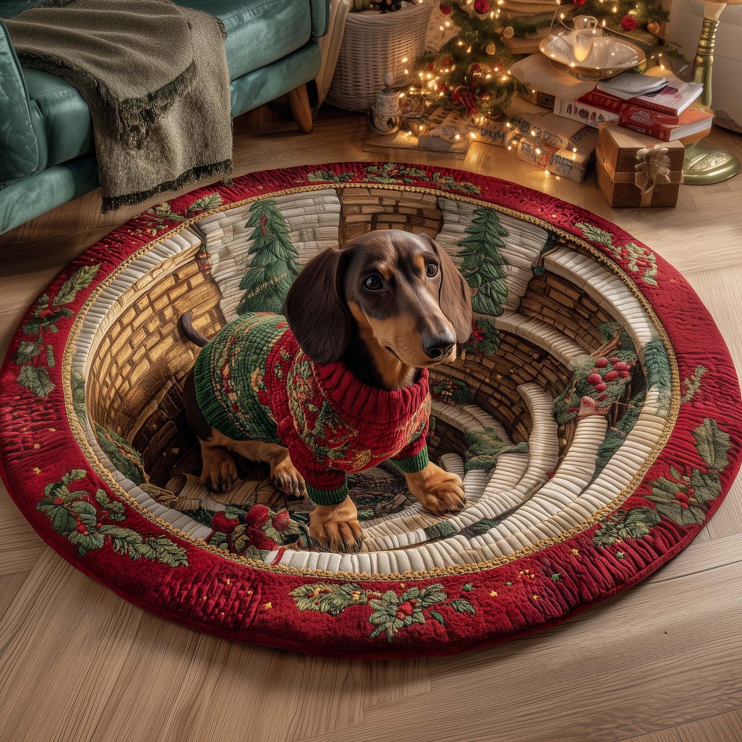 Holiday Dachshund Quilted Round Mat GFTOTP15288