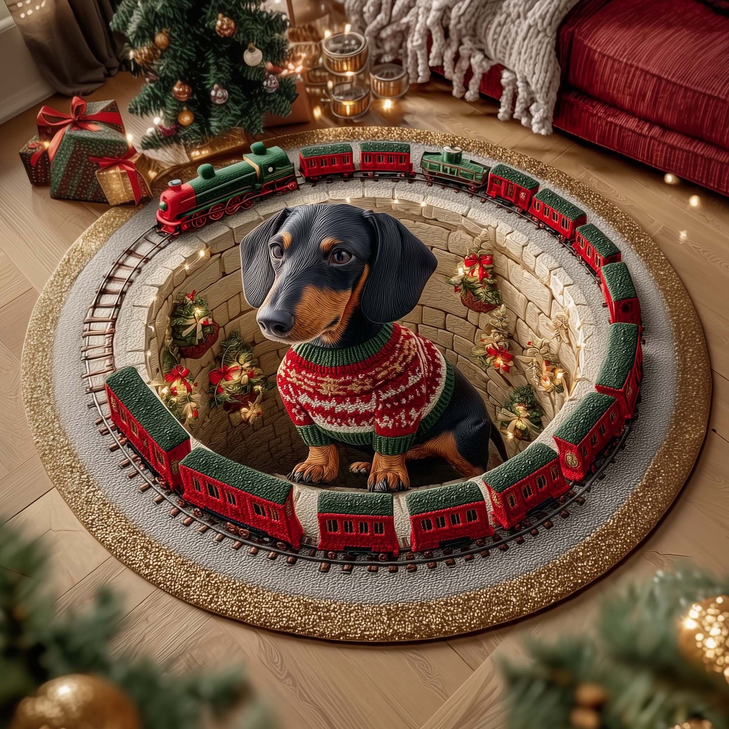 Holiday Dachshund Quilted Round Mat GFTOTP15289