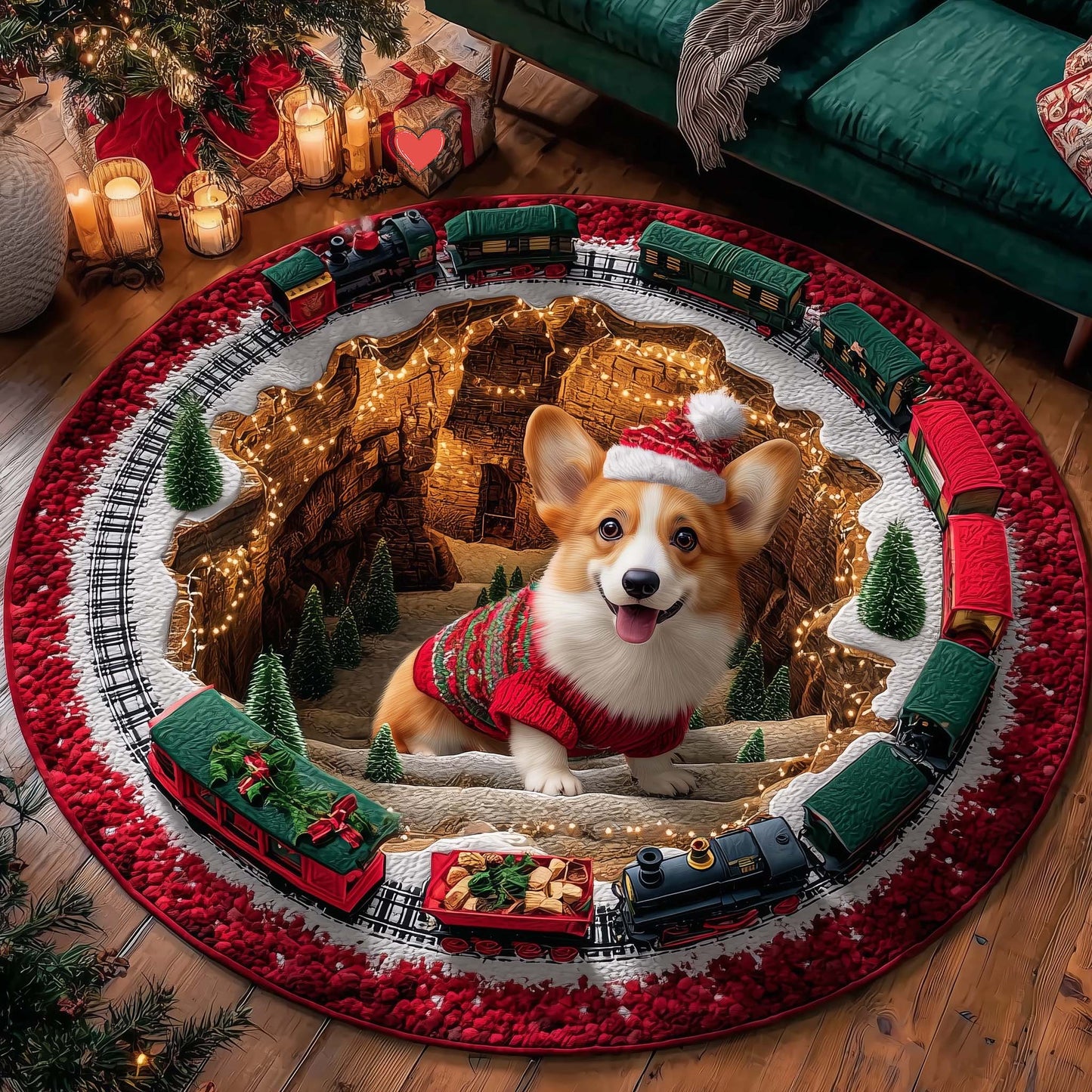 Corgi Wishes Quilted Round Mat GFTOTP15295