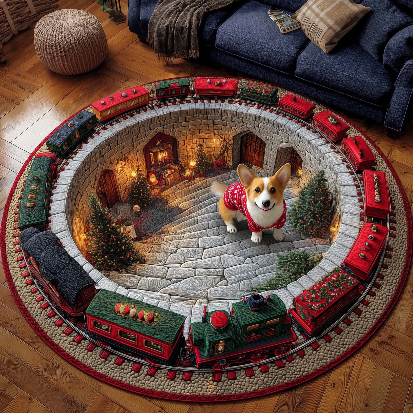 Corgi Wishes Quilted Round Mat GFTOTP15296