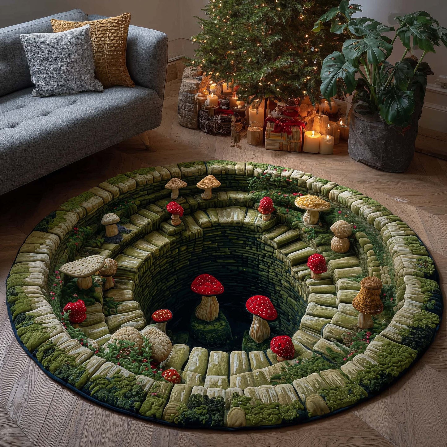 Mystic Mushroom Quilted Round Mat GFTOTP15461