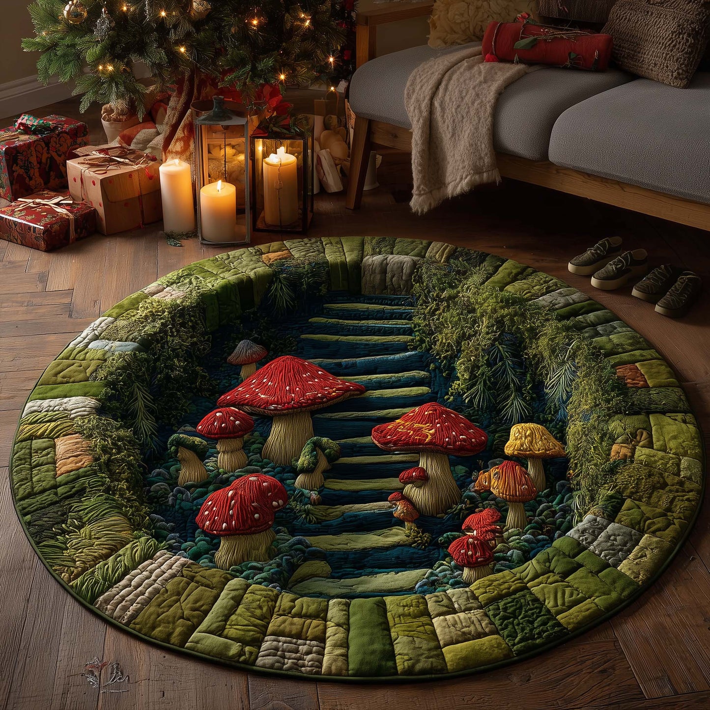 Mystic Mushroom Quilted Round Mat GFTOTP15462