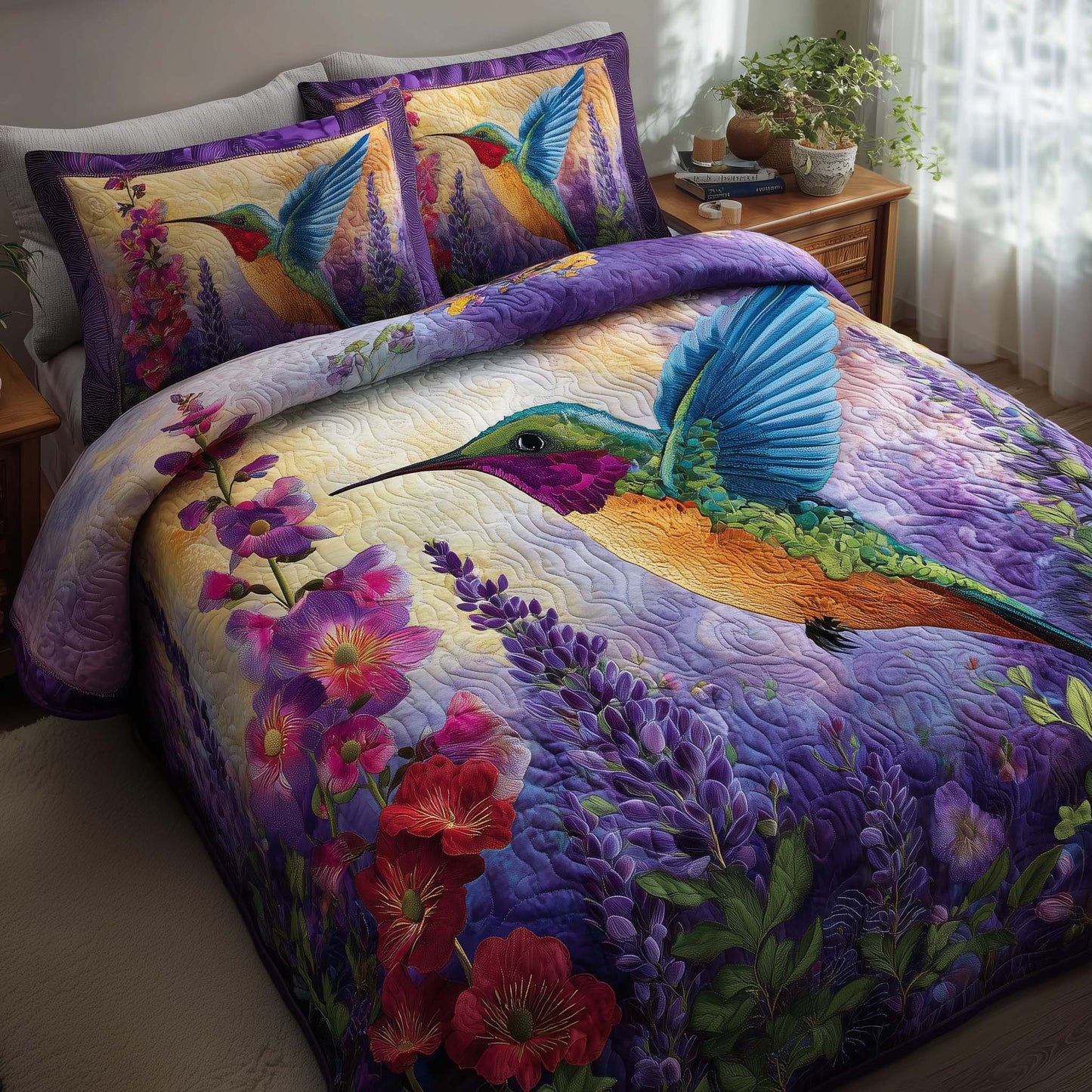 Hummingbird Haven 3-Piece Quilted Bedding Set GFTOTP15475